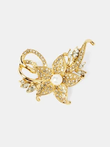 Aravennia 3pcs Vintage Faux Pearl & Rhinestone Butterfly Flower Brooch Set, Elegant Accessory For Suit, Coat, Gift For Friends And Mothers - Gold - View 5