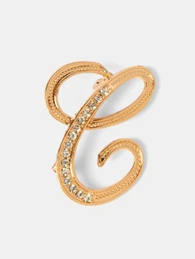 Aravennia 1pc A-Z Letter Brooch, European Style Rhinestone Pin, Alloy Material, Inlaid With Sparkling Gemstones - Multicolor - View 8