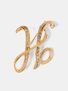 Aravennia 1pc A-Z Letter Brooch, European Style Rhinestone Pin, Alloy Material, Inlaid With Sparkling Gemstones - Multicolor - View 11