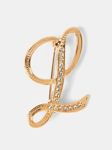 Aravennia 1pc A-Z Letter Brooch, European Style Rhinestone Pin, Alloy Material, Inlaid With Sparkling Gemstones - Multicolor - View 10