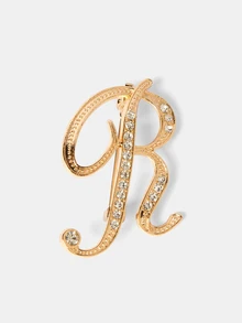Aravennia 1pc A-Z Letter Brooch, European Style Rhinestone Pin, Alloy Material, Inlaid With Sparkling Gemstones - Multicolor - View 5