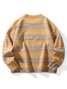 Manfinity CasualKnits 男士條紋休閒日常穿著長袖針織衫 - 黃色 - 查看 2