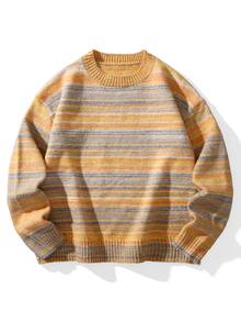 Manfinity CasualKnits 男士條紋休閒日常穿著長袖針織衫 - 黃色 - 查看 7
