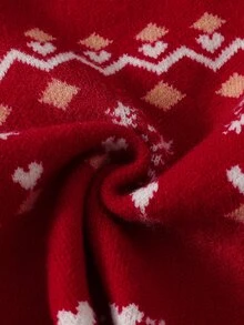 Young Girl Long Sleeve Heart Pattern Crew Neck Sweater And Skirt Knit Set Baby Shower Red Outdoor Indoor Wear Brown Matching Baby Doll Autumn Winter - Burgundy - View 7
