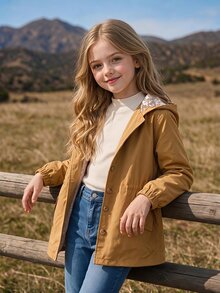 Tween Girl Mustard Yellow Patchwork Floral Cute Woven Open Front Jacket Single-Breasted Lining School Fall Halloween Christmas Off Campus Kawaii - Brown - View 6