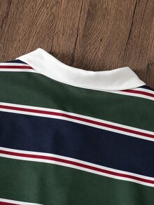 SHEIN 男孩對比領長袖 Polo 衫，簡約時尚秋季款 - 彩色 - 查看 4