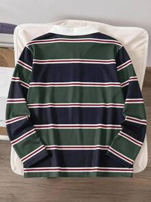 SHEIN 男孩對比領長袖 Polo 衫，簡約時尚秋季款 - 彩色 - 查看 2