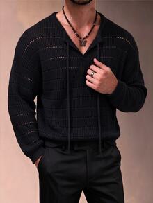 TONEVAULT Mature Men Autumn/Winter Sexy Hollow-Out Street Punk Rock Style Daily Versatile Pullover Sweater - Black - View 4