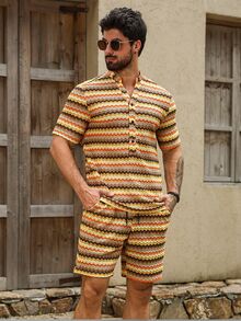 VENTUSAIL Men's Vacation Casual Striped Shirt And Shorts Set, Holiday - Multicolor - View 1