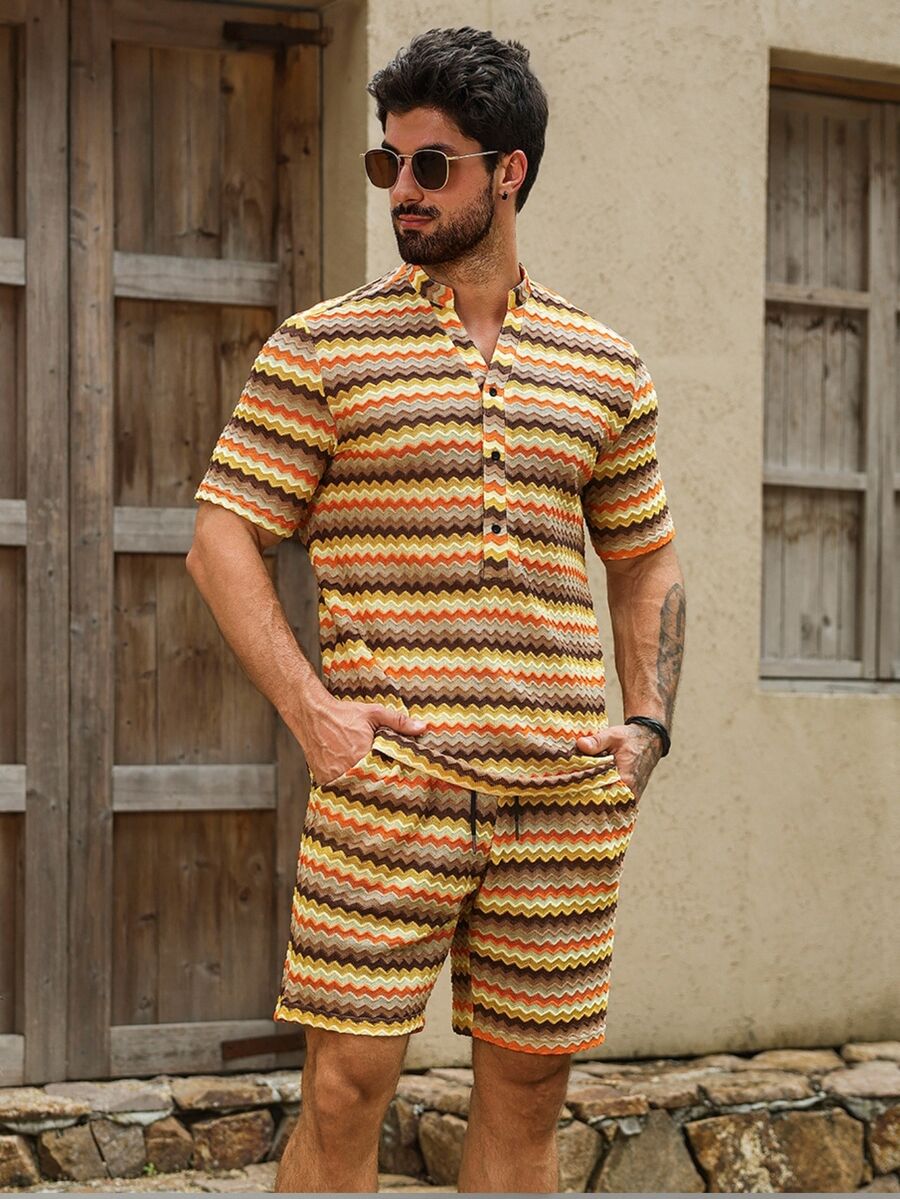 VENTUSAIL Men's Vacation Casual Striped Shirt And Shorts Set, Holiday - Multicolor - View 1