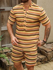 VENTUSAIL Men's Vacation Casual Striped Shirt And Shorts Set, Holiday - Multicolor - View 2