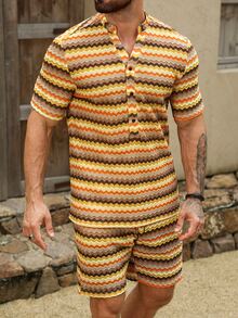 VENTUSAIL Men's Vacation Casual Striped Shirt And Shorts Set, Holiday - Multicolor - View 4
