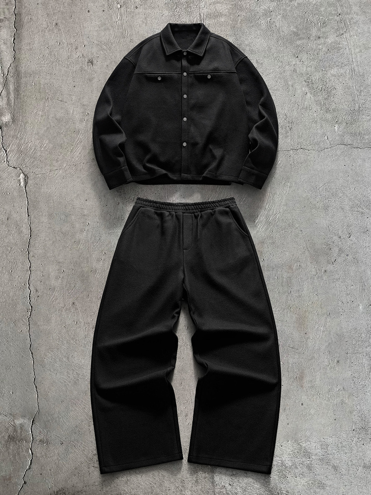 AXEPEAK Men's Black Single-Breasted Long Sleeve Shirt And Elastic Waist Pants 2 Pieces Set - Black - View 12
