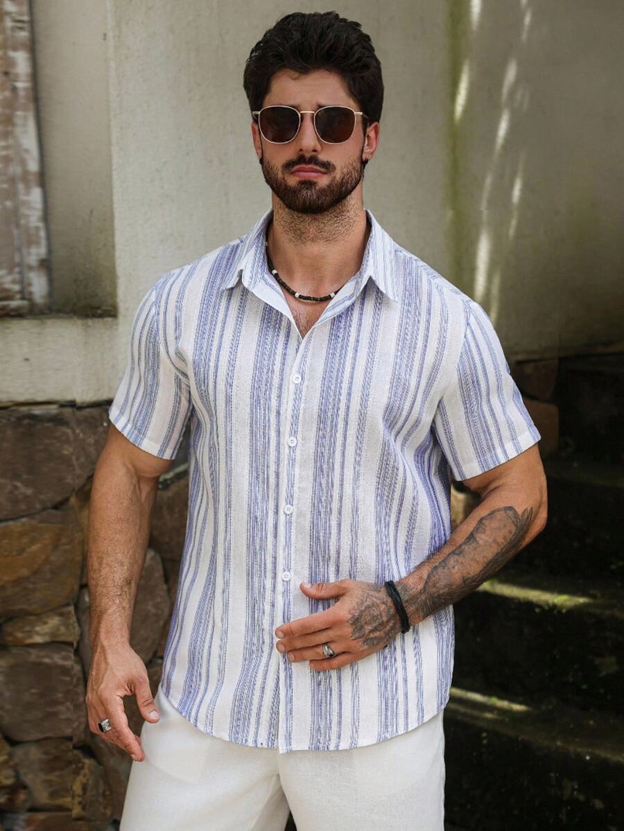 VENTUSAIL Men's Summer Casual Striped Shirt - Multicolor - View 1