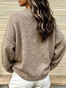 SHEIN LUNE Women's Solid Color Casual Versatile Daily Wear Cardigan - Khaki - View 2