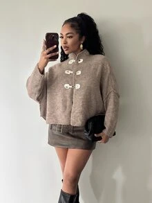 SHEIN LUNE Women's Solid Color Casual Versatile Daily Wear Cardigan - Khaki - View 7