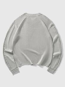 Manfinity Hypemode Autumn New V-Neck Long Sleeve Lightweight Pullover Cable Knit Versatile Men's Sweater - Light Grey - View 5