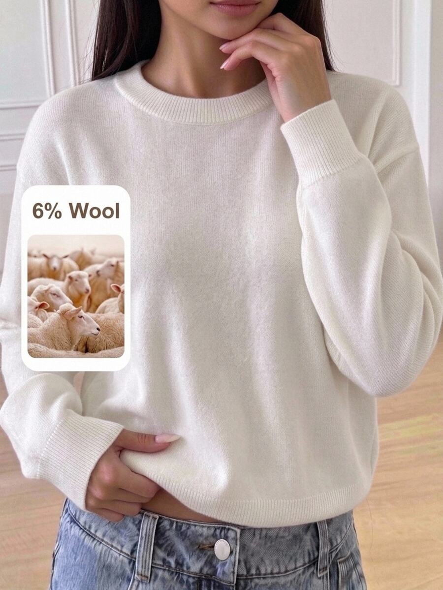 SHEIN 時尚休閒甜美櫻桃圖案套頭毛衣,適合前青春期女孩,秋冬穿著 - 米色 - 查看 1