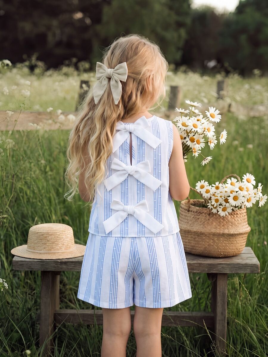 Emery Rose Kids Emery Rose Kids 两件套女童纯色编织休闲背心和短裤套装 - 白色 - 查看 1