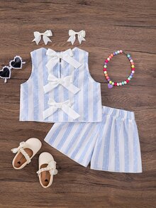 Emery Rose Kids Emery Rose Kids 两件套女童纯色编织休闲背心和短裤套装 - 白色 - 查看 2