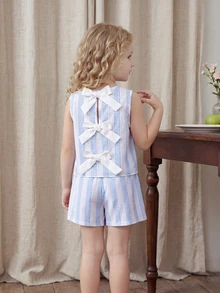 Emery Rose Kids Emery Rose Kids 两件套女童纯色编织休闲背心和短裤套装 - 白色 - 查看 4