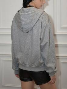 Dekonique Dekonique Women's Casual Sports Vintage Funny Text Print Zip-Up Loose Hooded Sweatshirt - Grey - View 2