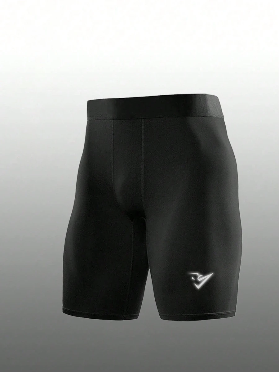Gym Rark Men's Graphic Print Contrast Color Elastic Waist Slimming Sports Tight Shorts, Gym - Black - View 1