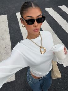 Muchica White Knit Round Neck Lace Patchwork Long Sleeve T-Shirt Everyday Fall Casual - White - View 6
