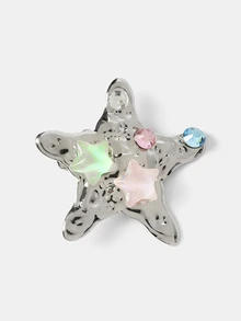 Aravennia 1件女款Y2K風格彩色水晶星星鱷魚夾，金屬髮夾，適合音樂節與日常佩戴 - 銀色 - 查看 2