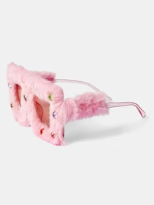 Aravennia 1pc Oversized Furry Decorative Eyeglasses Frame, Fashionable Style For Women Halloween Basics Fall Winter - C4 Powder Frame Gradual Pink - View 4