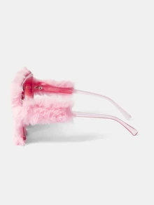 Aravennia 1pc Oversized Furry Decorative Eyeglasses Frame, Fashionable Style For Women Halloween Basics Fall Winter - C4 Powder Frame Gradual Pink - View 5