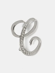 Aravennia 1pc A-Z Letter Rhinestone Brooch - European Style, Alloy Material, Embedded With Shiny Gemstones, Fashionable Pin - Silver - View 6