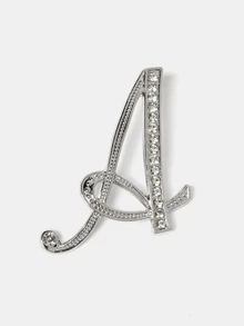 Aravennia 1pc A-Z Letter Rhinestone Brooch - European Style, Alloy Material, Embedded With Shiny Gemstones, Fashionable Pin - Silver - View 4