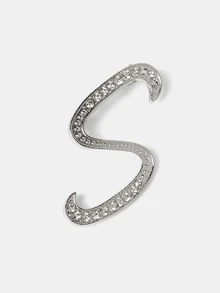 Aravennia 1pc A-Z Letter Rhinestone Brooch - European Style, Alloy Material, Embedded With Shiny Gemstones, Fashionable Pin - Silver - View 7