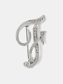 Aravennia 1pc A-Z Letter Rhinestone Brooch - European Style, Alloy Material, Embedded With Shiny Gemstones, Fashionable Pin - Silver - View 10