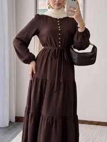 Solavon Women's Solid Color Knot Waist Casual Daily Summer Dress - Coffee Brown - View 6