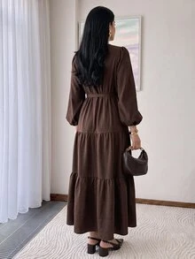 Solavon Women's Solid Color Knot Waist Casual Daily Summer Dress - Coffee Brown - View 2