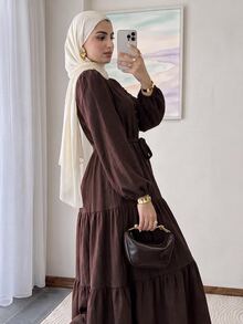 Solavon Women's Solid Color Knot Waist Casual Daily Summer Dress - Coffee Brown - View 1