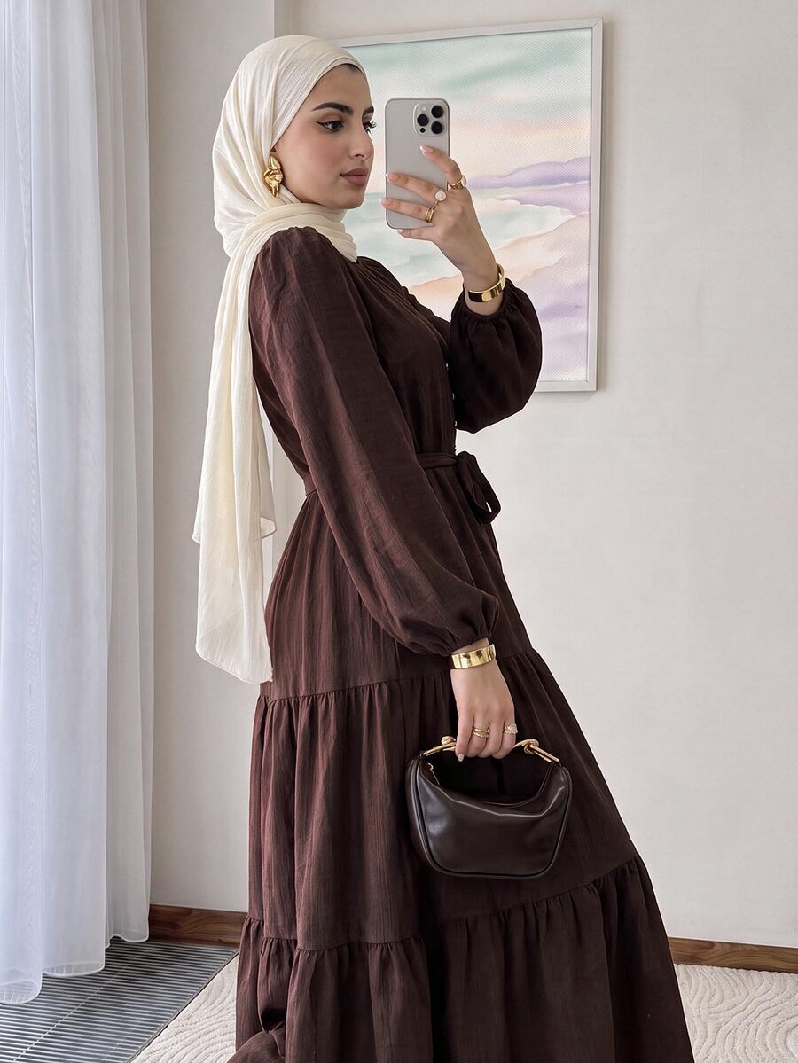 Solavon Women's Solid Color Knot Waist Casual Daily Summer Dress - Coffee Brown - View 1