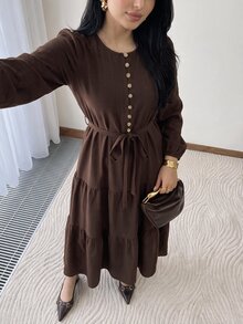Solavon Women's Solid Color Knot Waist Casual Daily Summer Dress - Coffee Brown - View 4
