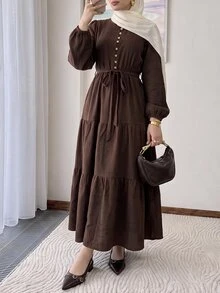 Solavon Women's Solid Color Knot Waist Casual Daily Summer Dress - Coffee Brown - View 5