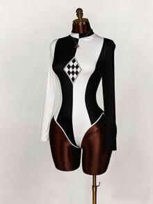 SHEIN ICON Bodysuit ôm sát cổ giả tay dài cho nữ, phù hợp cho mùa thu/đông và mùa hè - Nhiều màu - Xem 4