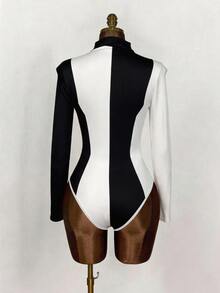 SHEIN ICON Bodysuit ôm sát cổ giả tay dài cho nữ, phù hợp cho mùa thu/đông và mùa hè - Nhiều màu - Xem 2