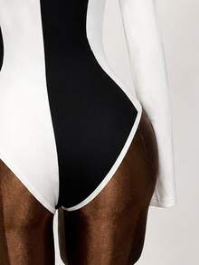 SHEIN ICON Bodysuit ôm sát cổ giả tay dài cho nữ, phù hợp cho mùa thu/đông và mùa hè - Nhiều màu - Xem 3