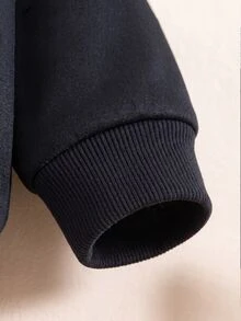 SHEIN 男童時尚休閒恐龍印花連帽拉鍊長袖運動衫外套，保暖內裡，舒適簡約，適合秋冬 - 黑色 - 查看 4