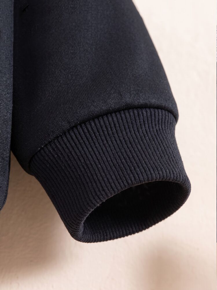 SHEIN جاكيت سويت شيرت للأولاد الصغار بطبعة ديناصور، كاجوال عصري، بغطاء رأس وسحاب، أكمام طويلة، مبطن حراري، مريح بتصميم بسيط، للخريف والشتاء - الأسود - مشاهدة 4