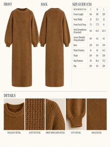 CLARA VERO Shades Of Brown Crew Neck Oversized Elegant Knit Midi Dress, Relaxed Fit, Cozy Daily Or Fall Street, Ribbed Texture Everyday Night Out - Brown - View 8