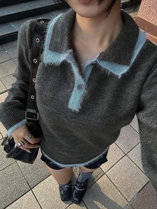 FRIFUL Women's Colorblock Casual Versatile Daily Wear Long Sleeve Sweater - Grey - View 7