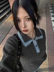 FRIFUL Women's Colorblock Casual Versatile Daily Wear Long Sleeve Sweater - Grey - View 2
