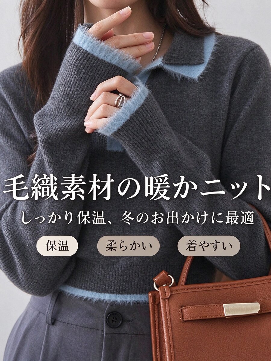 FRIFUL Women's Colorblock Casual Versatile Daily Wear Long Sleeve Sweater - Grey - View 1